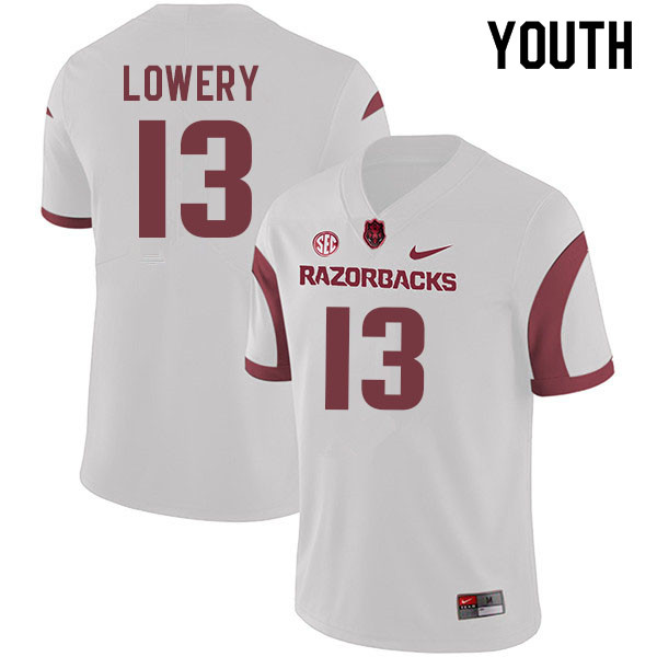 Youth #13 Chase Lowery Arkansas Razorbacks College Football Jerseys Sale-White - Click Image to Close